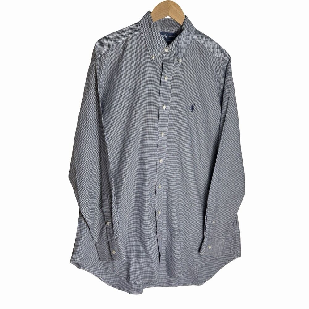 Ralph Lauren Blake Oxford Shirt Black White Houndstooth Men's Large Long Sleeve